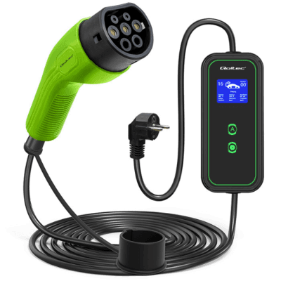 Qoltec Mobile nabíjačka prenosná pre EV 2-v-1, typ2, 3,5kW, 230V, LCD, 5m