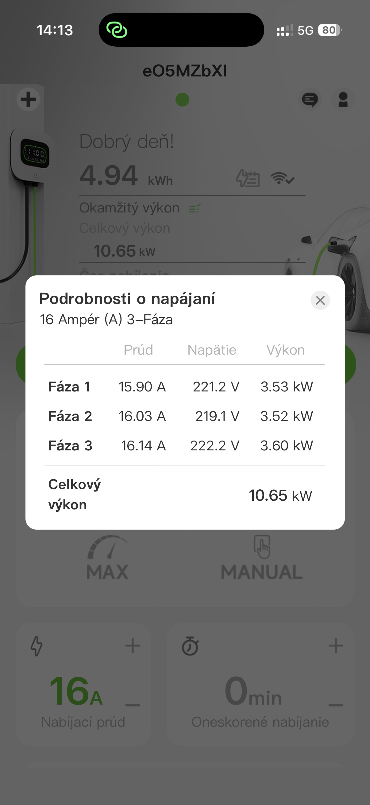 Rheidon+ App - Nabíjanie